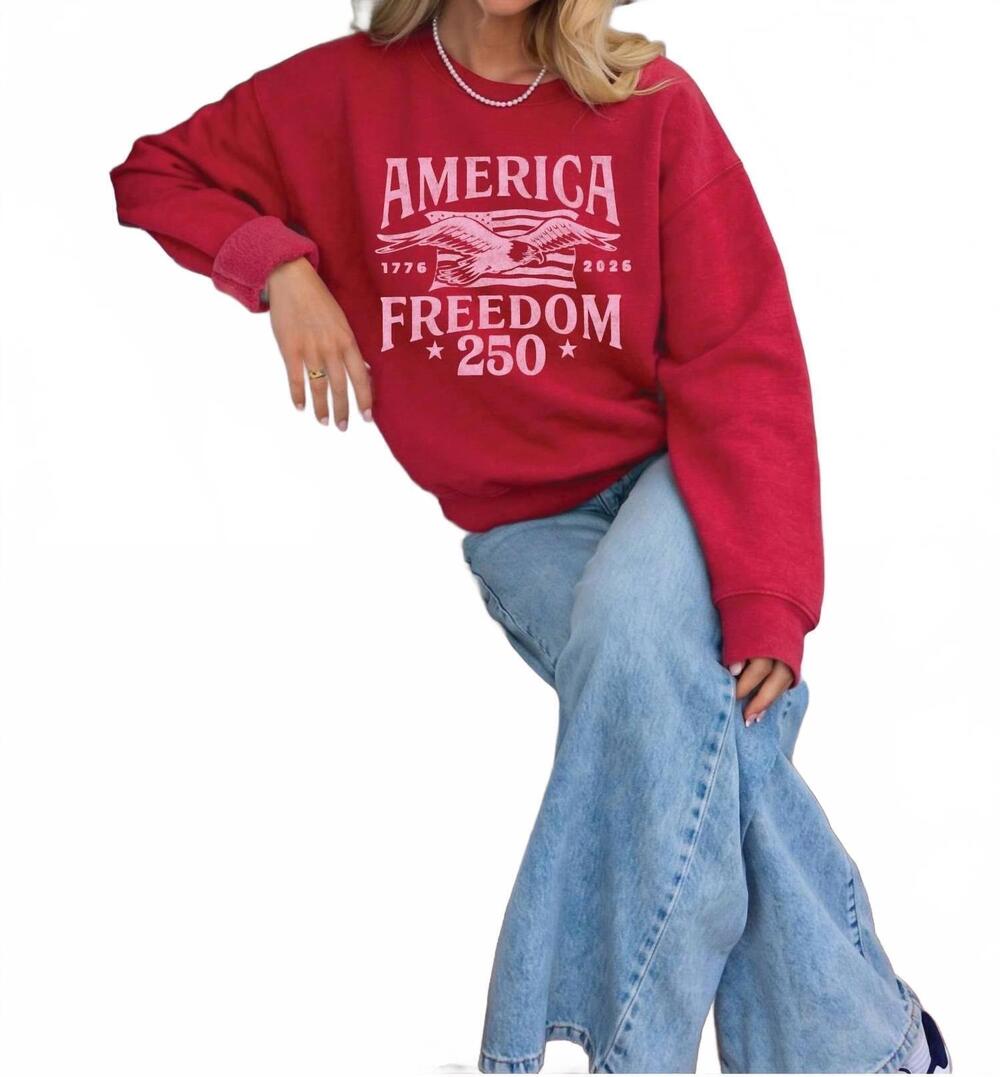 NEW OAT COLLECTIVE america freedom 250 graphic sweatshirt in cranberry heather